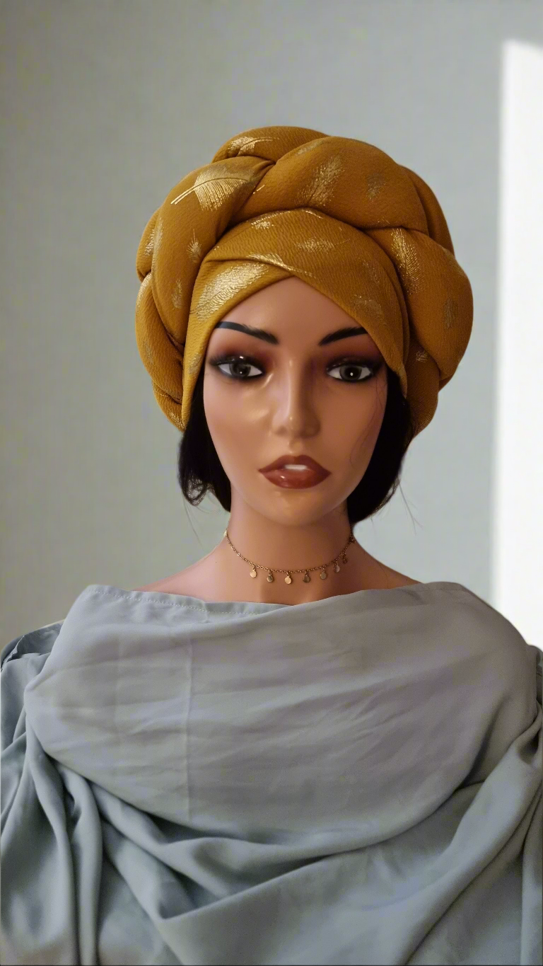 TURBAN JAUNE DORÉ TRESSÉ