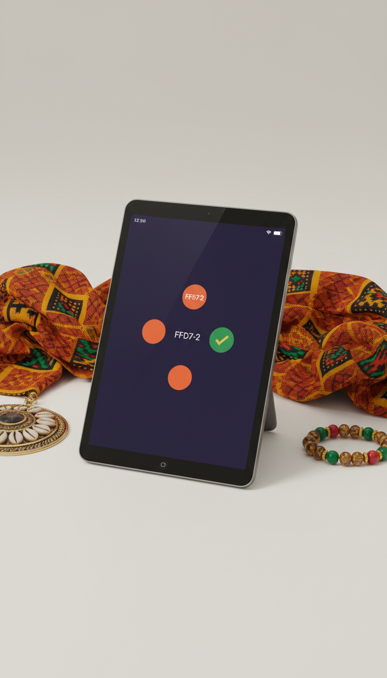 Tablette digitale bijoux afro et foulard mandingue