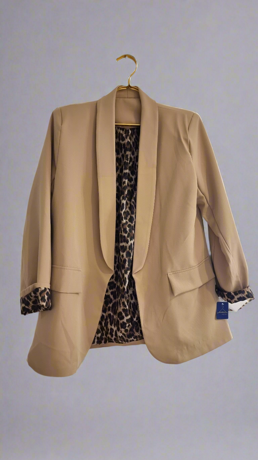 BLAZER BEIGE AVEC DOUBLURE IMPRIMÉ LÉOPARD Mysthara