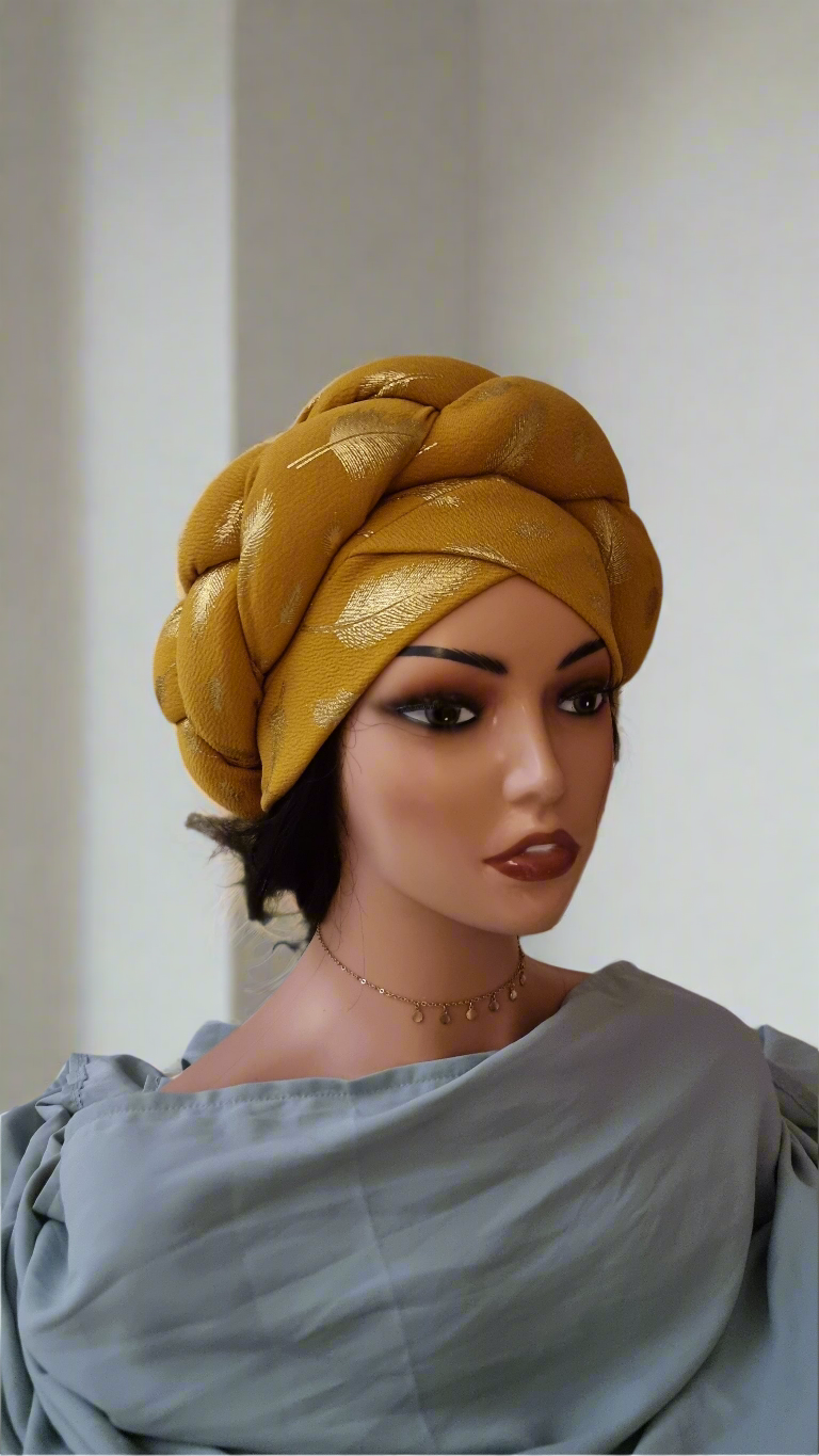 TURBAN JAUNE DORÉ TRESSÉ