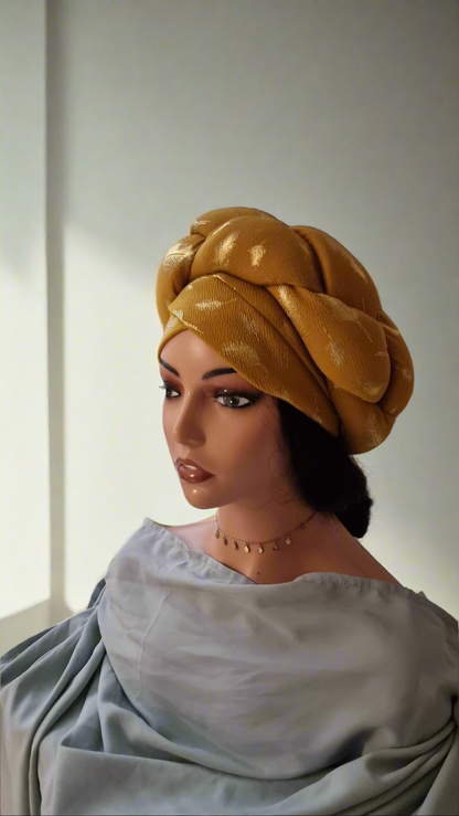 TURBAN JAUNE DORÉ TRESSÉ